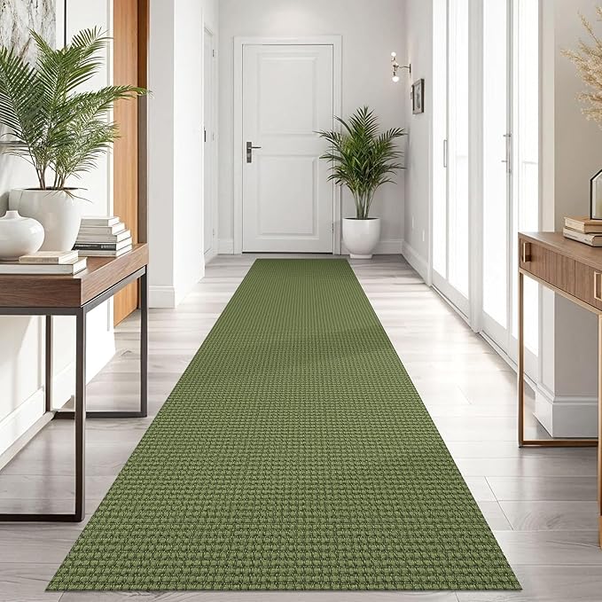 KOZYFLY Runners for Hallways 3x10 ft Washable Kitchen Runner Non Slip Rubber Backed Hallway Rugs Cotton Entryway Runner Rug Floor Carpet for Indoor Hall, Backdoor, Kitchen, Bright Green/Earthy Green