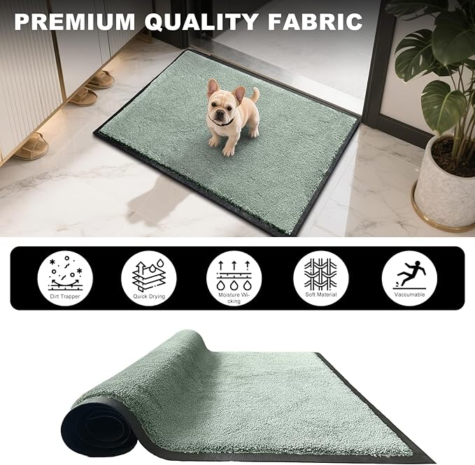 Mibao Dirt Trapper Door Mat for Indoor Outdoor, Waterproof All-Season, All-Weather Doormat, Heavy Duty Non-Slip Entrance Rug, Low Profile Absorbent Entrance Mat Carpet, 72" x 48", Green