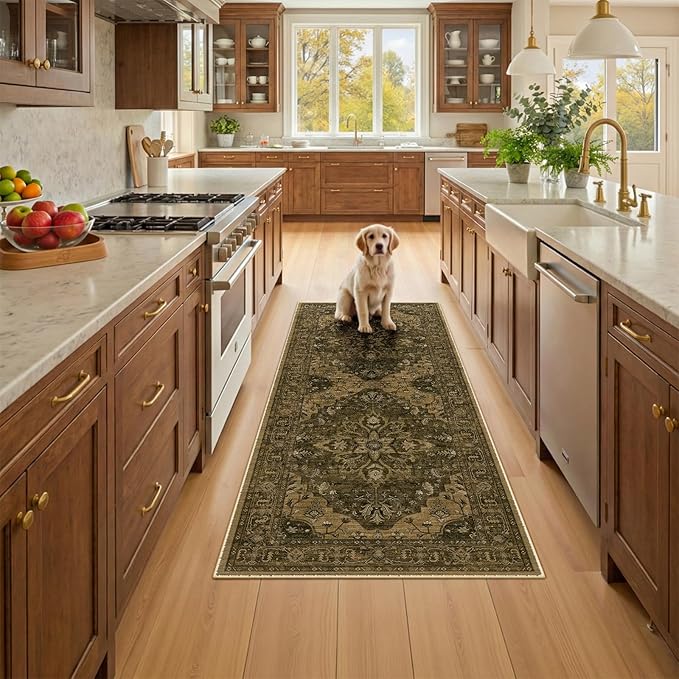 Area Rugs 2'x6' Runner Rug Non Slip Washable for Kitchen Hallway Bedroom Beside Laundry Room Bathroom Rug, Floor Carpet, Brown Dark Brown
