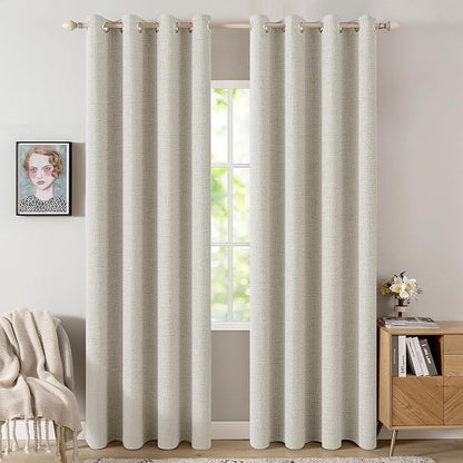 MIULEE Linen Texture Curtains for Bedroom Light Cream 100% Blackout Thermal Insulated Linen Curtains Grommet Room Darkening Drapes for Living Room Nursery 52x72 Inch (2 Panels)