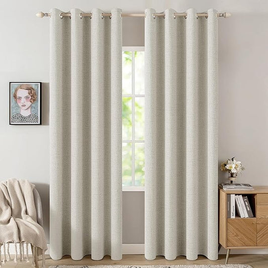 MIULEE Linen Texture Curtains for Bedroom Light Cream 100% Blackout Thermal Insulated Linen Curtains Grommet Room Darkening Drapes for Living Room Nursery 52x72 Inch (2 Panels)