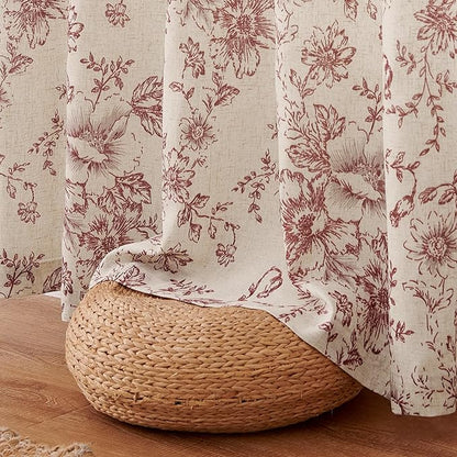jinchan Lined Linen Blend Curtain Floral Curtains for Living Room 90 Inches Long Farmhouse Red Flower Printed Curtain Rod Pocket Back Tab Peony Patterned Drapes Curtains Set 2 Panels