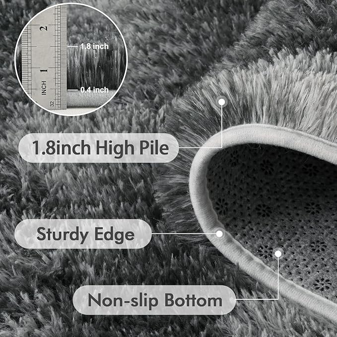 5x7 Ft Large Shag Rugs for Bedroom Living Room, Tie Dyed Ultra Soft Fluffy Furry Area Rug for Indoor Floor, Aesthetic Carpet for Home Decor (Grey)