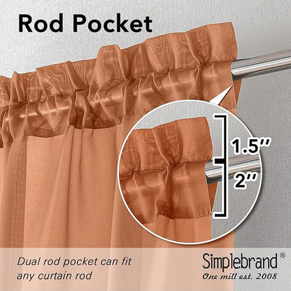 Simplebrand Orange Sheer Curtains 63 Inch Length 2 Panels, Rod Pocket Solid Color Window Sheer Curtain Panels, Elegant Curtains & Drapes for Living Room, Bedroom (42" W x 63" L)