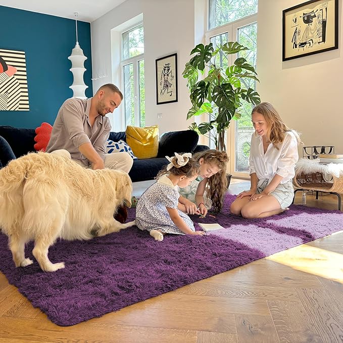 OLANLY 2x8 Machine Washable Runner Rugs for Hallway, Soft Fluffy Shaggy Bedside Rugs for Bedroom, Living Room, Indoor Floor Carpet for Kids Girls and Boys, Home Decor Aesthetic, Dark Purple