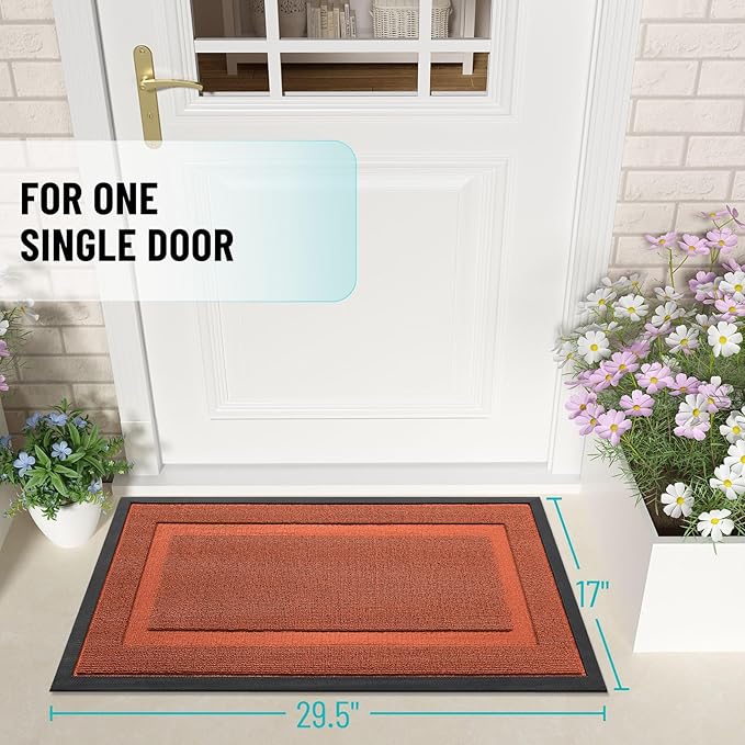 OLANLY Front Door Mat Indoor Outdoor Entrance, Waterproof All-Season, All-Weather Doormat, Sturdy Natural Rubber, Low Profile, Easy Clean Patio Porch Entryway Mat, 59x23, Vermillion Red