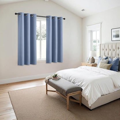 MIULEE Denim Blue Blackout Curtains for Bedroom Living Room 45 Inches Long 2 Panels, Thermal Insulated Room Darkening Drapes Solid Grommet Noise Reduction Light Blocking Window Treatments 40x45 Inch