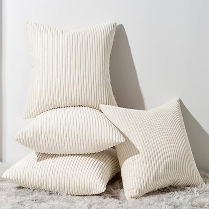 Topfinel Decorative Beige Throw Pillow Covers Cushion Cases, Set of 4 Soft Velvet Modern Double-Sided Designs, Natural Home Decor, Pillow Inserts Not Included (16x16 inch)