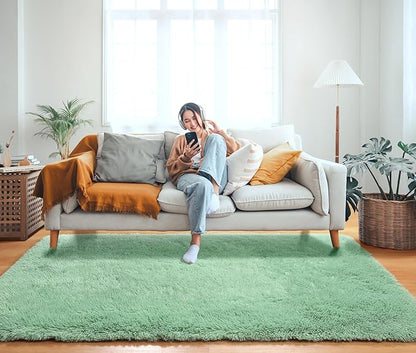ONASAR Sage Green 3x5 Rugs for Bedroom, Fluffy Bedside Area Rug, Soft Plush Shaggy Small Floor Throw Carpets for Living Room Preppy Dorm Teen Kids Girls Boy Baby Nursery Home Decor Aesthetic