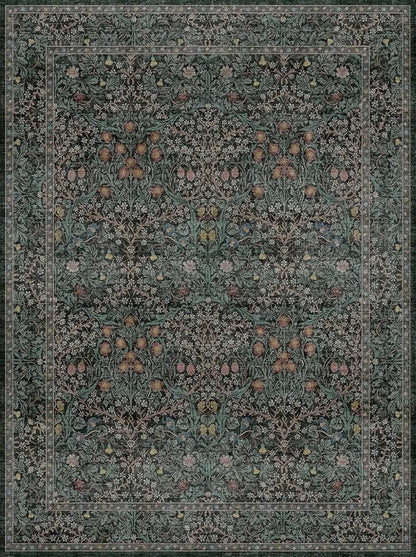 Dark Green Washable Entry Rug, 3x4 Rugs for Entryway Kitchen Bathroom Door Mat Indoor Entrance, Non Slip Rubber Backing, Stain & Fade Resistant, Vintage Floral Design