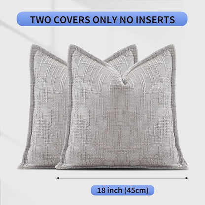 HPUK Fall Chenille Soft Throw Pillow Covers 18x18 Set of 2, Accent Cushion Covers for Living Room, Bedroom, Decorative Solid Color Pillow Covers for Couch, Sofa, Chair, Grey