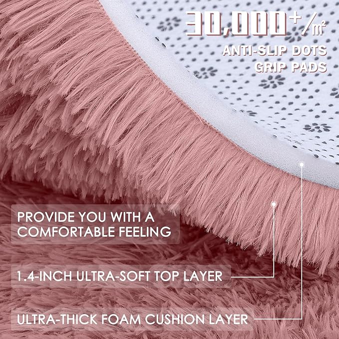 OLANLY 5x7 Machine Washable Large Area Rugs for Living Room, Bedroom, Soft Fluffy Shaggy Bedside Rug, Indoor Floor Carpet for Kids Girls and Boys, Dorms, Nursery, Home Decor Aesthetic, Pale Pink