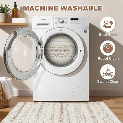 Nakagishi 2X4 Rug Washable Area Rug: Small Soft Boho Farmhouse Neutral Moroccan Non Slip Indoor Low Pile Accent Floor Throw Carpet for Bedroom Bathroom Entryway Kitchen Hallway Closet Home Door-Brown