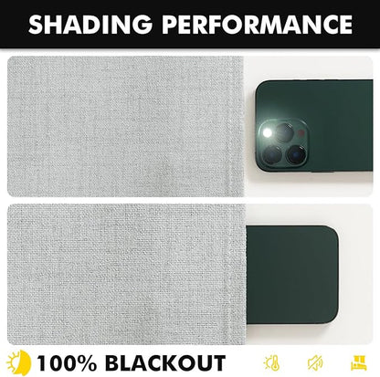 MIULEE 100% Blackout Linen Curtains for Bedroom, Grey Solid Luxury Decor Thermal Insulation Room Darkening Drapes for Living Room Nursery Back Tab Rod Pocket 42 x 84 Inches, 2 Panels