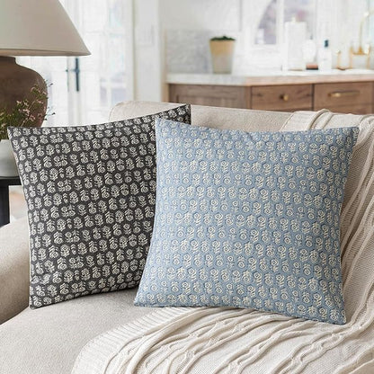 Foindtower Set of 2 Decorative Neutral Floral Print Throw Pillow Covers Vintage Accent Farmhouse Cushion Covers Boho Home Decor for Sofa Couch Chair Bedroom Living Room Outdoor,20×20 Inch,Powder Blue