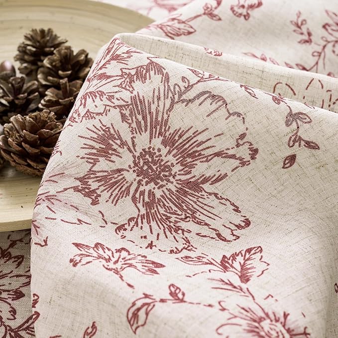 jinchan Lined Linen Blend Curtain Floral Curtains for Living Room 90 Inches Long Farmhouse Red Flower Printed Curtain Rod Pocket Back Tab Peony Patterned Drapes Curtains Set 2 Panels