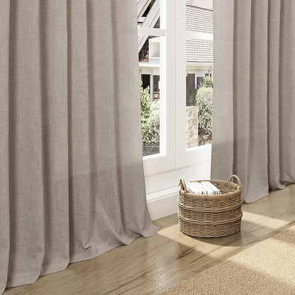 Nanspring Ecru Curtains 90 Inches Long for Living Room Linen Blend Light Filtering Semi Sheer Curtain Back Tab Rod Pocket Rustic Decor Natural Farmhouse Elegant Drapes for Bedroom 52x90, 2 Panels