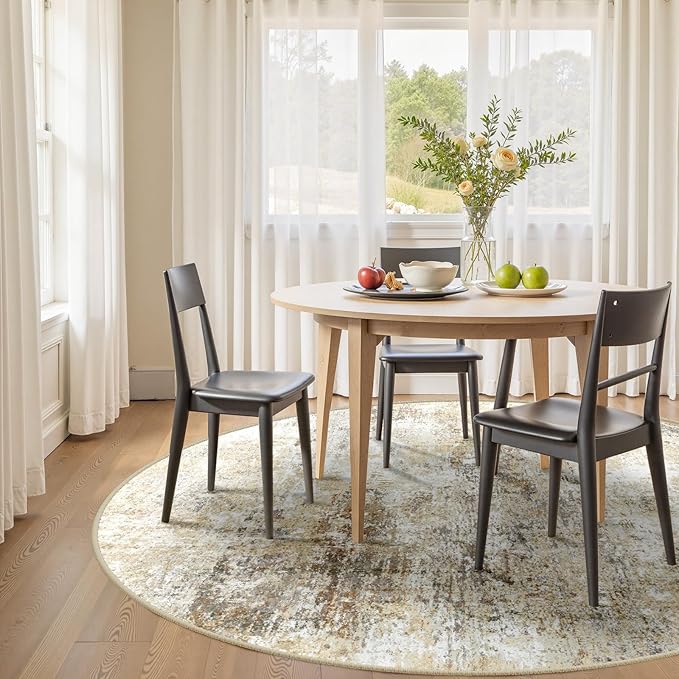 Washable Area Rugs 6ft Non-Slip Modern Abstract Soft for Living Room Entryway Bedroom Nursery, Print Pattern, Neutral Brown Gray