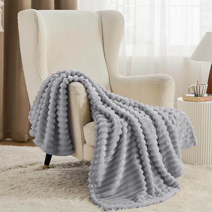 Bedsure GentleSoft Grey Throw Blanket for Couch - Cozy Soft Blankets for Women, Cute Small Fleece Throws for Girls, Light Grey, 50x60 Inches