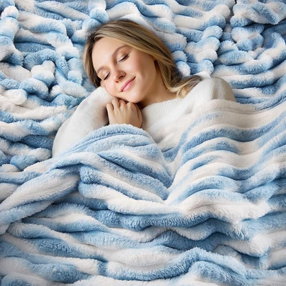BEDELITE Twin Blanket for Couch & Bed, 300GSM Soft & Warm Fleece Blanket, Decorative and Giftable Striped Tie-dye Blue Blankets for Women, Men, 60"x80"