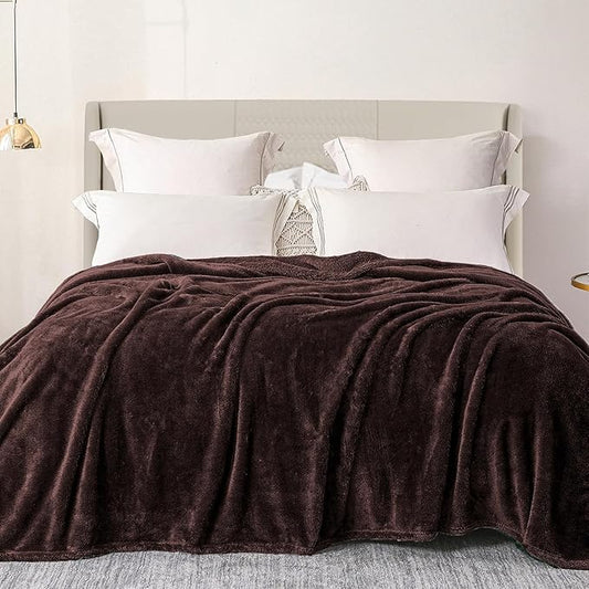 Exclusivo Mezcla Plush Fuzzy Fleece Bed Blanket Queen Size, Super Soft, Fluffy and Warm Blankets for Couch, Bed, All Season (Coffee, 90x90 Inches)