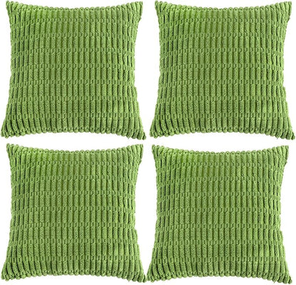 Fancy Homi 4 Packs Boho Lime Green Decorative Throw Pillow Covers 18x18 Inch for Couch Bed Sofa, Rustic Modern Farmhouse Home Decor, Soft Plush Corduroy Cute Square Cushion Case 45x45 cm