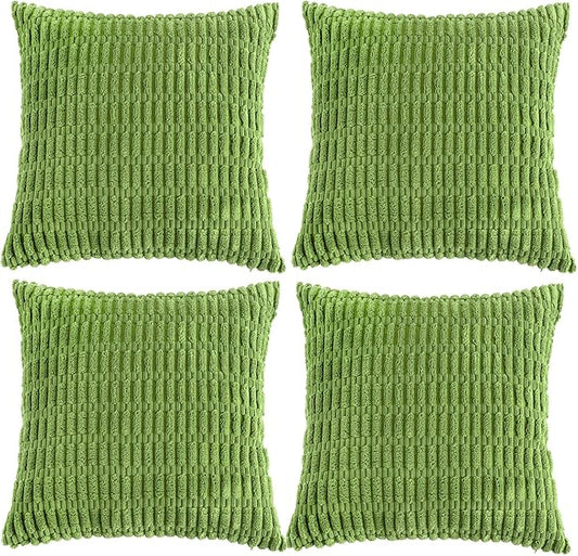 Fancy Homi 4 Packs Boho Lime Green Decorative Throw Pillow Covers 18x18 Inch for Couch Bed Sofa, Rustic Modern Farmhouse Home Decor, Soft Plush Corduroy Cute Square Cushion Case 45x45 cm