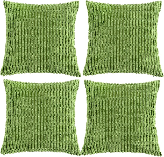 Fancy Homi 4 Packs Boho Lime Green Decorative Throw Pillow Covers 24x24 Inch for Couch Bed Sofa, Rustic Modern Farmhouse Home Decor, Soft Plush Corduroy Cute Square Cushion Case 60x60 cm