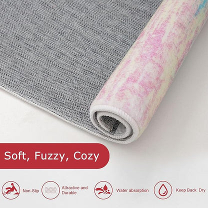 KOZYFLY Modern Abstract Small Area Rugs 2x3, Washable Indoor Front Door Mat Non-Slip Soft Small Bathroom Rug, Entryway Rugs Abstract Print Faux Wool Doormat Kitchen Mats, Multi Pink