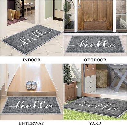 BeneathYourFeet Door Mat (30"x17.5",Grey), Welcome Mat Low Profile Front Doormat Non Slip Rugs for Entryway, Patio, High Traffic Areas