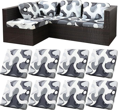 8Pcs Stretch Patio Cushion Covers,Outdoor Couch Covers Replacement,Outdoor Couch & Sofa Slipcovers,for Patio Furniture Cushion Covers,Washable Reusable urniture Protector(Black Camouflage,8PCS)