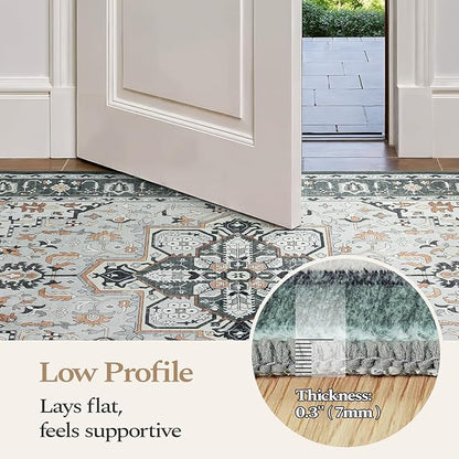 Rugflix 8x10 Area Rugs for Living Room, Washable Rug, Soft Low Pile Carpet, Non-Slip, Stain Resistant, Vintage Area Rug, Sage Green Rug for Bedroom, Dining Room, Home Office
