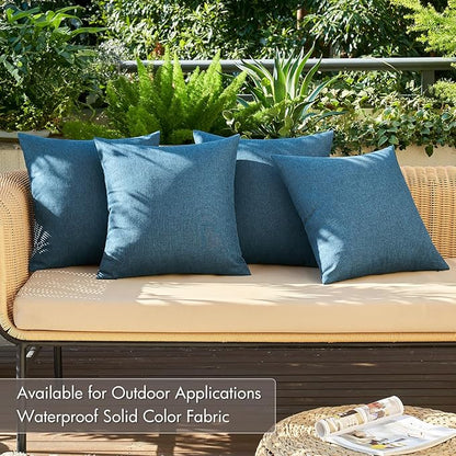 MIULEE Pack of 4 Decorative Outdoor Throw Pillow Covers Linen Waterproof Pillow Covers Farmhouse Cushion Cases for Patio Garden Tent Balcony Couch Sofa 16x16 inch Navy Blue