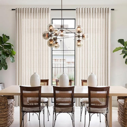 Nanspring Beige Linen Curtains 108 Inches Long 2 Panels Back Tab Rod Pocket Modern Farmhouse Linen Light Filtering Curtains Extra Long Semi Sheer Curtain Drapes for Living Room Bedroom 9Ft 60x108