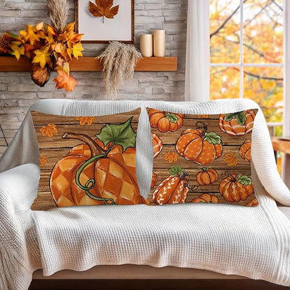 Fall Decorations for Home,Fall Pillow Covers 18 x 18 Inch Autumn Thankful Grateful Blessed Pumpkin Linen Pillow Decorations for Sofa Couch Set of 4