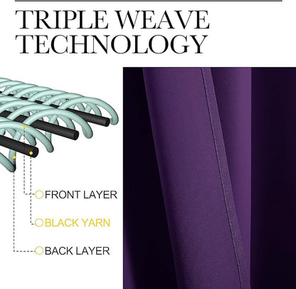 NICETOWN Blackout Curtains for Living Room - Triple Weave Home Decoration Thermal Insulated Solid Rod Pocket Blackout Drapes for Bedroom(Set of 2, 42 x 72 Inch, Royal Purple)