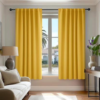 Deconovo Blackout Curtains, Thermal Insulated, W52 x L63 2 Panels, Back Tab, Machine Washable, Room-Darkening Drapes for Bedroom/Living Room Mellow Yellow