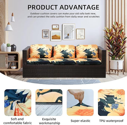 Outdoor Cushion Covers Set,8PCS Patio Furniture Couch Seat Slipcovers, Replacement for Sofa Sectional Chair(Cover，Only)