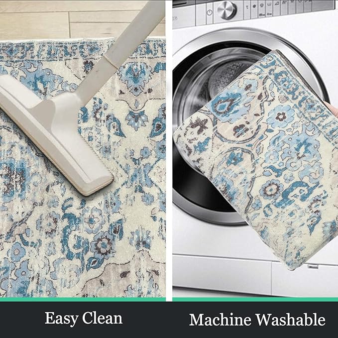 HEBE Hallway Runner Rug 2'x8' Washable Vintage Distressed Area Rugs Non Slip Laundry Rug Runner Boho Floor Carpet Runners for Hallways Entryway Laundry Room Kitchen Bathroom