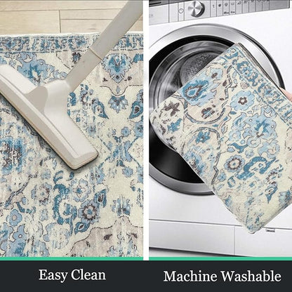 HEBE Hallway Runner Rug 2'x8' Washable Vintage Distressed Area Rugs Non Slip Laundry Rug Runner Boho Floor Carpet Runners for Hallways Entryway Laundry Room Kitchen Bathroom
