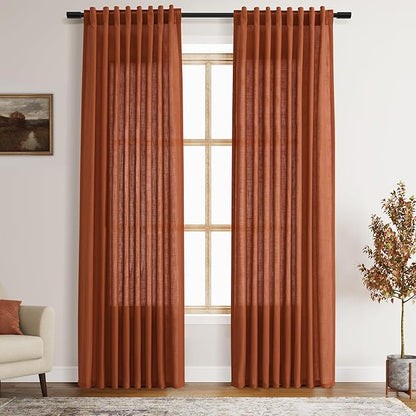 Nanspring Terracotta Linen Curtains 84 Inches Long 2 Panel Set Back Tab Boho Rustic Farmhouse Curtain for Living Room Semi Sheer Light Filtering Luxury Home Decor for Bedroom Dining Room 60x84