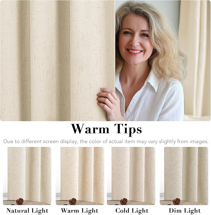 H.VERSAILTEX Linen Blackout Curtains Durable Thick Textured Linen Look 100% Blackout Patio Door Curtain Anti Rust Grommet Extra Wide Sliding Door Curtain Panel, Bleached Sand, W100 x L108 inch