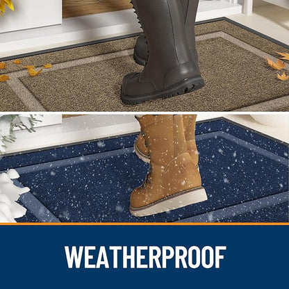 OLANLY Front Door Mat Indoor Outdoor Entrance, Waterproof All-Season, All-Weather Doormat, Sturdy Natural Rubber, Low Profile, Easy Clean Patio Porch Entryway Mat, 35x23, Black and White