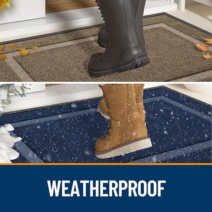 OLANLY Front Door Mat Indoor Outdoor Entrance, Waterproof All-Season, All-Weather Doormat, Sturdy Natural Rubber, Fade Resistant, Low Profile, Easy Clean Patio Porch Entryway Mat, 59x20, Brown