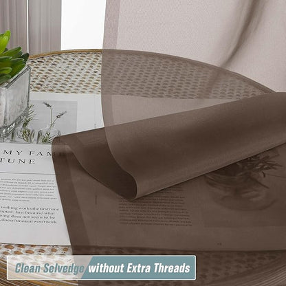 Chocolate Sheer Curtains 84 Inches Long 2 Panels, Elegant Airy Transparent Light Filtering Window Curtains, Window Drapes for Living Room Bedroom, Top Dual Rod Pocket Design, 2x42Wx84L Inches