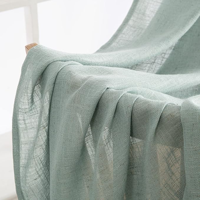MIULEE Sea Green Linen Curtains 90 Inch Long for Bedroom Living Room, Soft Thick Linen Textured Window Drapes Semi Sheer Light Filtering Back Tab Rod Pocket Burlap Look Aqua Decor, 2 Panels