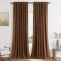 Guken 100% Blackout Linen Curtains 108 Inch Length 2 Panels Set for Living Room Bedroom Back Tab Thermal Insulated Black Out Linen Drapes Room Darkening Window Curtains,Caramel Brown
