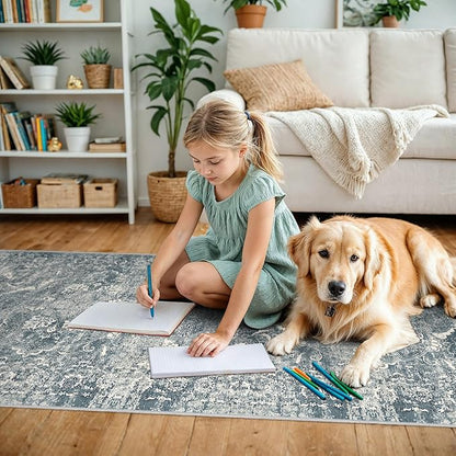 2x3 Entryway Area Rug Washable - Neutral Small Entry Rug Kitchen Rug Runner Vintage Soft Floor Mat Non Slip Indoor Farmhouse Carpet for Bedroom Bathroom Living Room (Blue)
