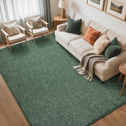 FinRèc 5x7 Washable Area Rugs for Bedroom Living Room, Low Pile Thin Rug Solid Color, Non-Slip Carpet Indoor for Home Decor (Green)