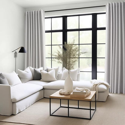 Topfinel 105 Inches Long Custom Black Out Faux Thick Linen Drapery Two Panels, Gray Sound Proof Tape Trim Back Tab Curtains, Pleated Outdoor Patio Curtains, Cortinas para Cuarto Bloqueador Christmas